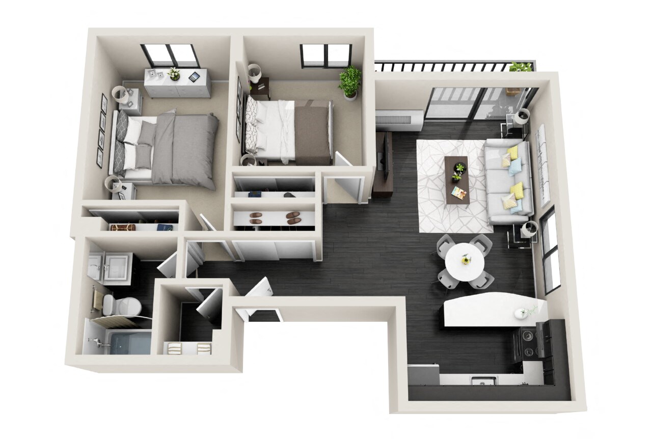 Floor plan for 2 beds, 1 bath, 828 sqft